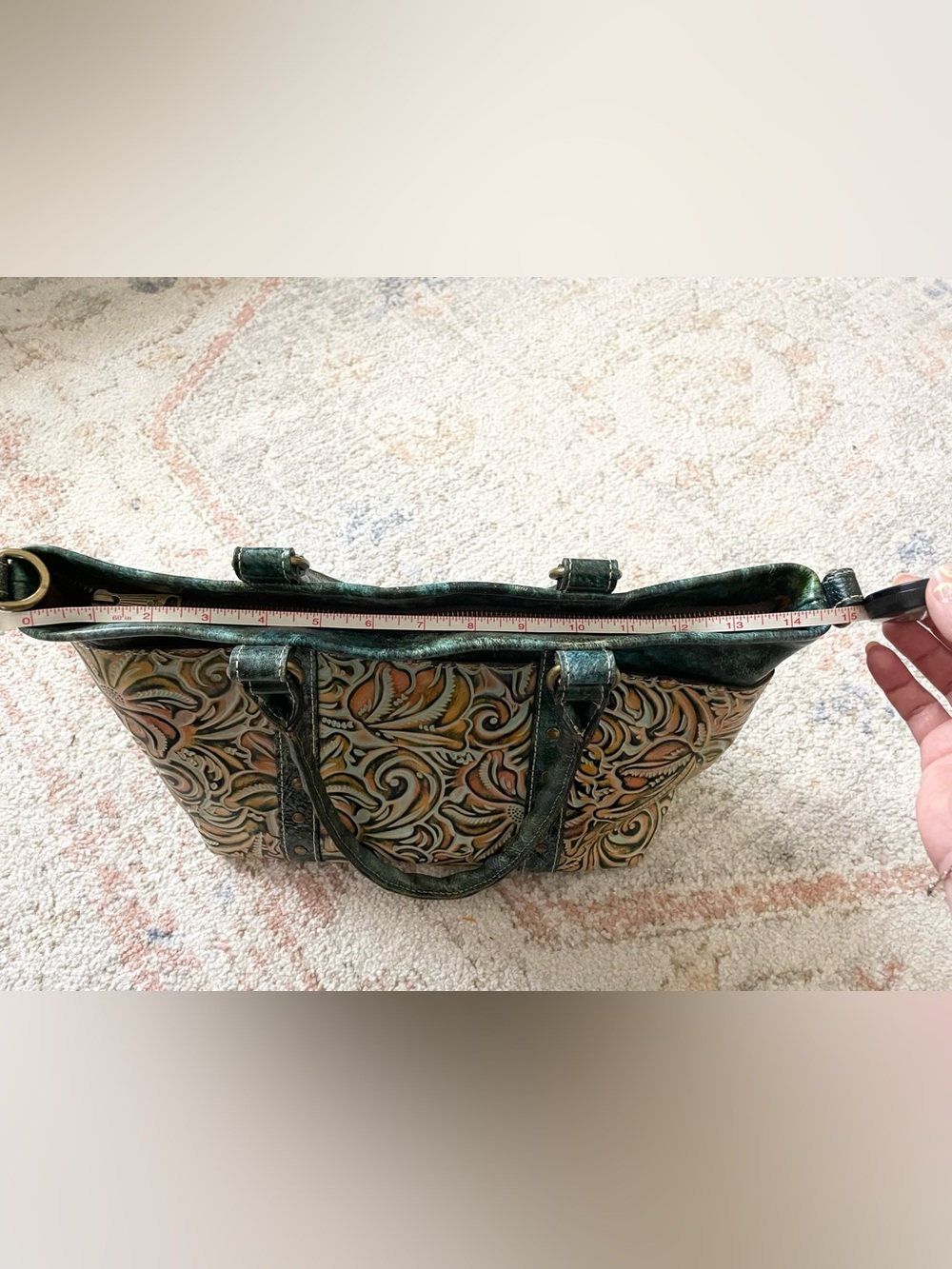 Patricia Nash Talloria Tooled Leather Handbag - Turquoise Western Tote - Picture 9 of 10